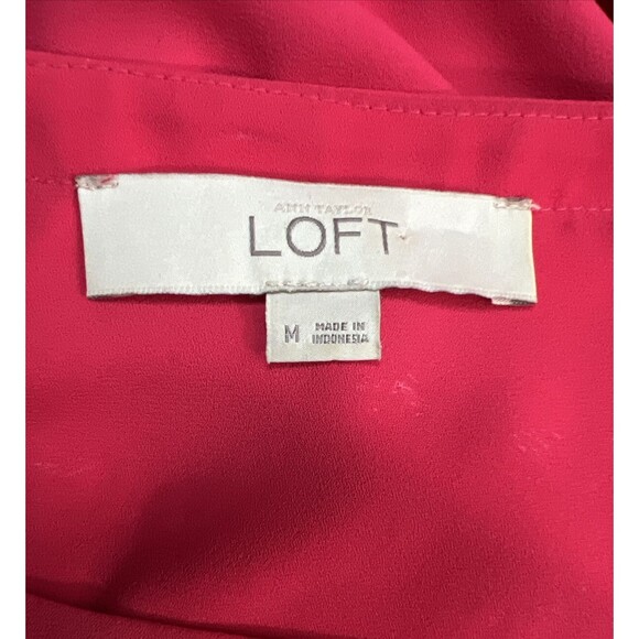 Ann Taylor LOFT Size M Solid Hot Pink Long Sleeve Boat Neck Pullover Blouse - Picture 3 of 11